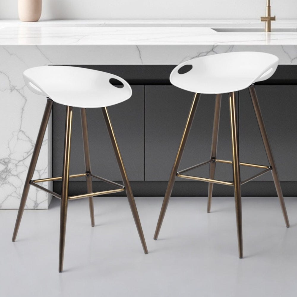 Homeroots Set Of Two 28" White And Bronze Steel Low Back Counter Height Bar Chairs   483712