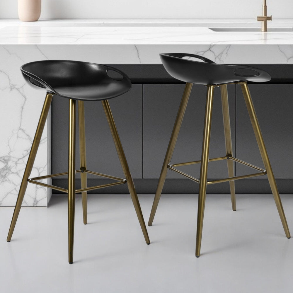 Homeroots Set Of Two 28" Black And Bronze Steel Low Back Counter Height Bar Chairs   483713