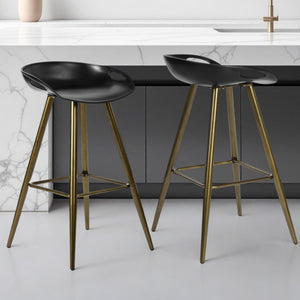 Homeroots Set Of Two 28" Black And Bronze Steel Low Back Counter Height Bar Chairs   483713