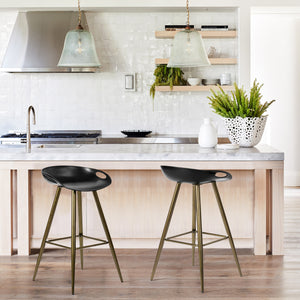 Homeroots Set Of Two 28" Black And Bronze Steel Low Back Counter Height Bar Chairs   483713