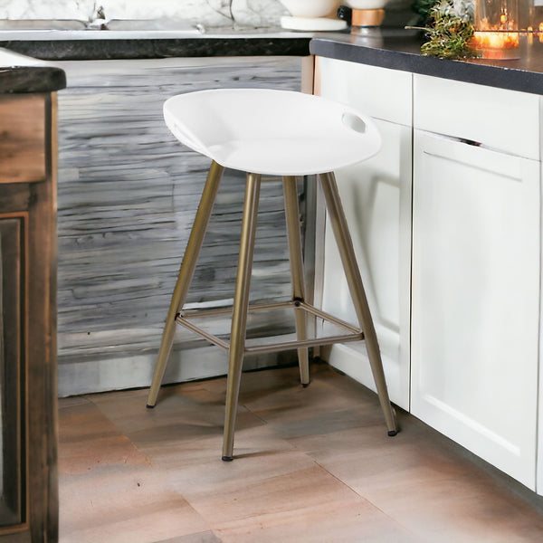 Homeroots Set Of Two 24" White And Bronze Steel Low Back Counter Height Bar Chairs   483715