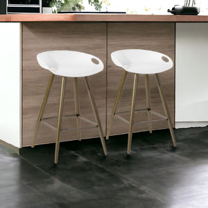 Homeroots Set Of Two 24" White And Bronze Steel Low Back Counter Height Bar Chairs   483715