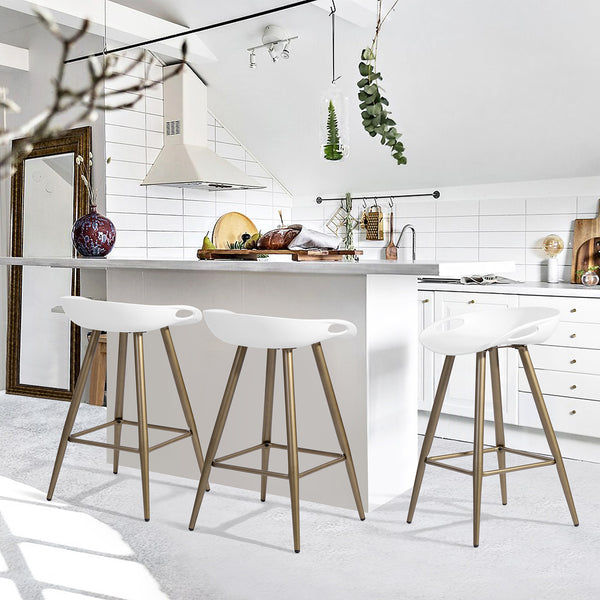 Homeroots Set Of Two 24" White And Bronze Steel Low Back Counter Height Bar Chairs   483715