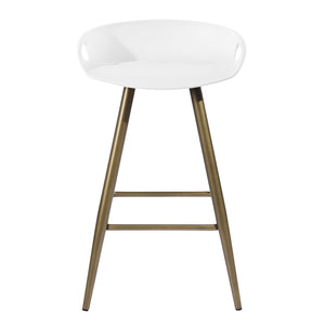 Homeroots Set Of Two 24" White And Bronze Steel Low Back Counter Height Bar Chairs   483715