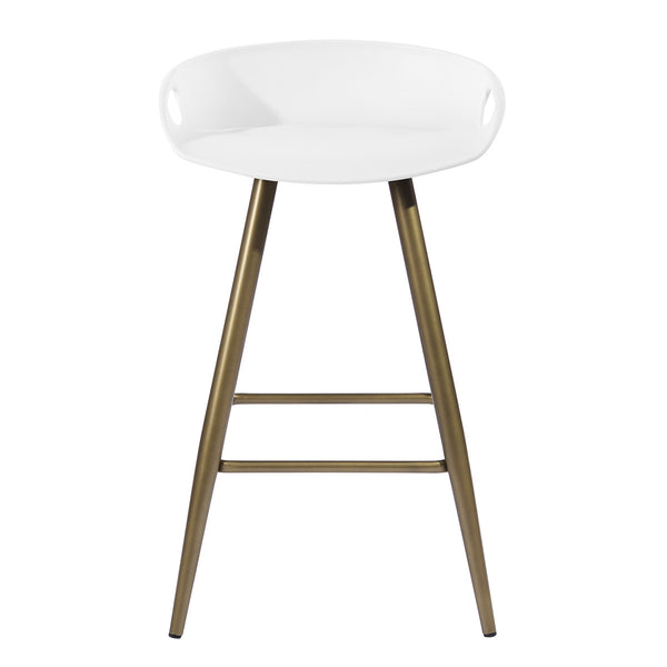 Homeroots Set Of Two 24" White And Bronze Steel Low Back Counter Height Bar Chairs   483715