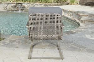 Five Piece Wicker Patio Conversation Set with Fire Pit and Cushioned Seating
