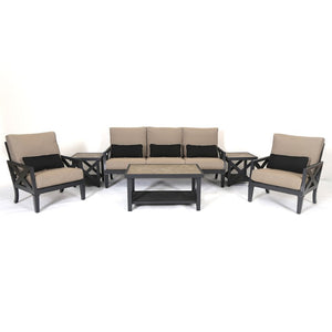 Six Piece Outdoor Gray Metal Sectional Set with Table for Patio Entertaining