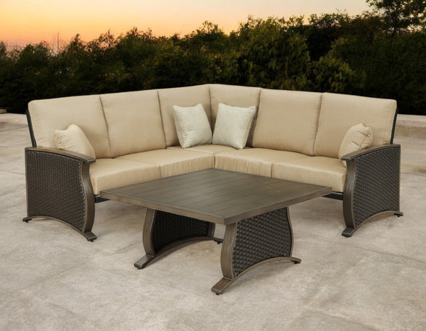 Two Piece Outdoor Metal Sectional Set with Side Table for Patio Entertaining
