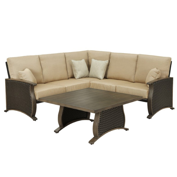 HomeRoots Two Piece Outdoor Metal Sectional Set with Side Table for Patio Entertaining 483722