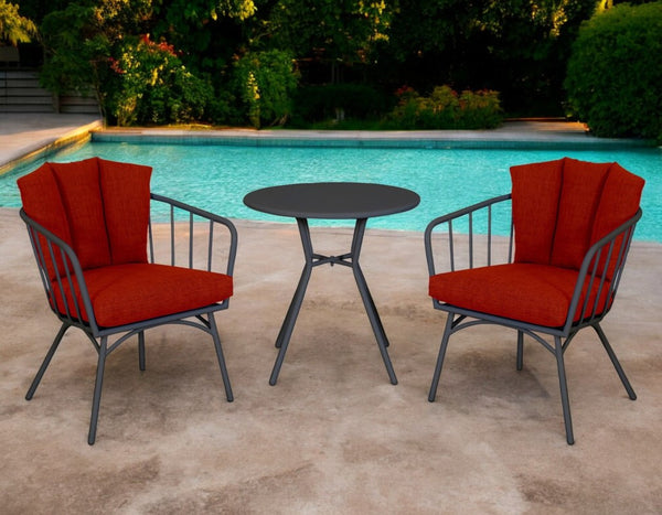 Three Piece Outdoor Metal Bistro Set with Two Chairs and Round Side Table