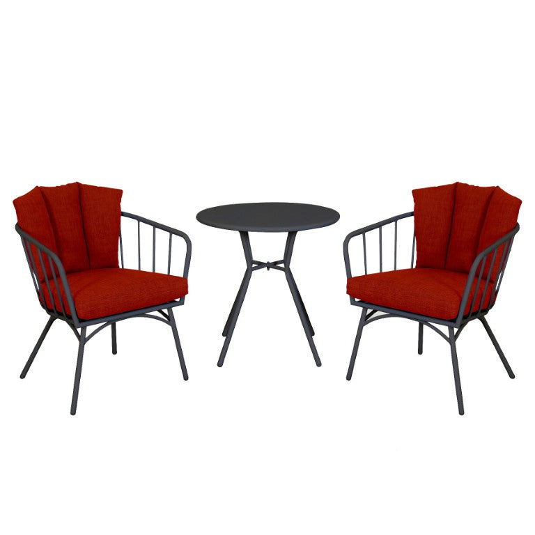 HomeRoots Three Piece Outdoor Metal Bistro Set with Two Chairs and Round Side Table 483724