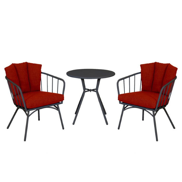 HomeRoots Three Piece Outdoor Metal Bistro Set with Two Chairs and Round Side Table 483724