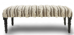 Homeroots 47" Cream Textural Boho Stripe Black Leg Upholstered Bench  Solid Wood 483748