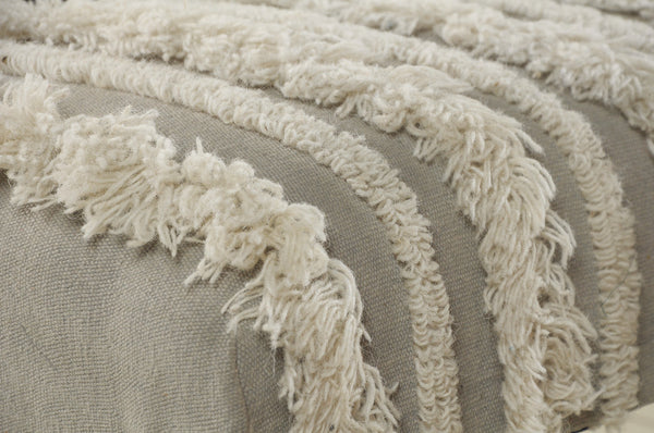 Homeroots 47" Cream Textural Boho Stripe Black Leg Upholstered Bench  Solid Wood 483748