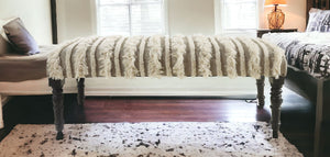 Homeroots 47" Cream Textural Boho Stripe Black Leg Upholstered Bench  Solid Wood 483748