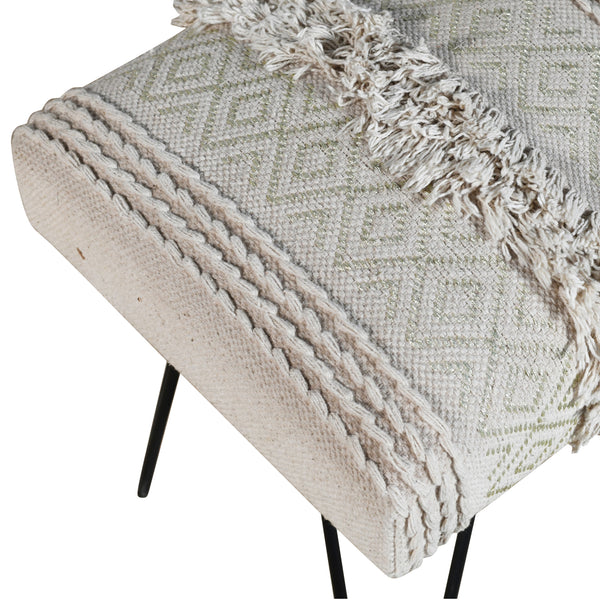 Homeroots 47" Ivory And Gold Geometric Black Leg Upholstered Bench  Metal 483749