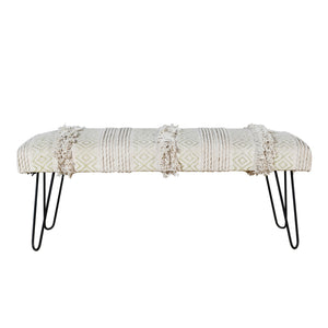 Homeroots 47" Ivory And Gold Geometric Black Leg Upholstered Bench  Metal 483749