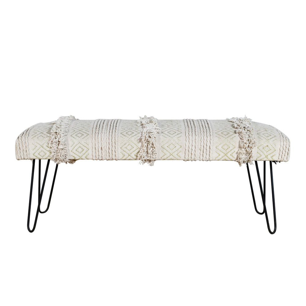 Homeroots 47" Ivory And Gold Geometric Black Leg Upholstered Bench  Metal 483749