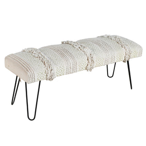 Homeroots 47" Ivory And Gold Geometric Black Leg Upholstered Bench  Metal 483749