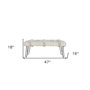 Homeroots 47" Ivory And Gold Geometric Black Leg Upholstered Bench  Metal 483749