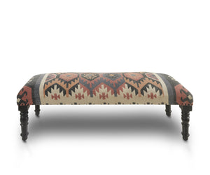 Homeroots 47" Beige Brown And Rust And Black Jute And Wool Blend Upholstered Southwest Distressed Bench   483750