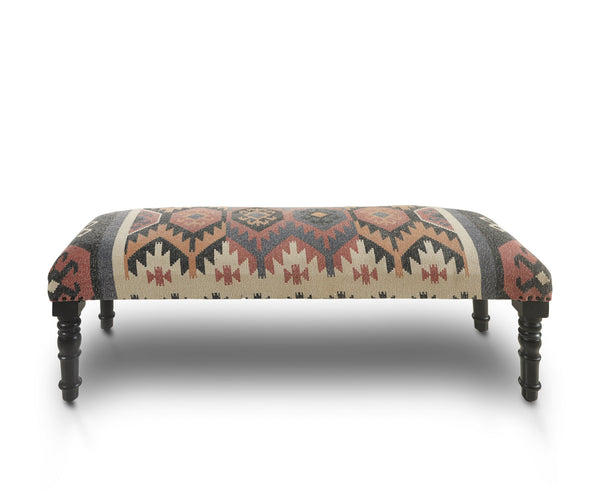 Homeroots 47" Beige Brown And Rust And Black Jute And Wool Blend Upholstered Southwest Distressed Bench   483750