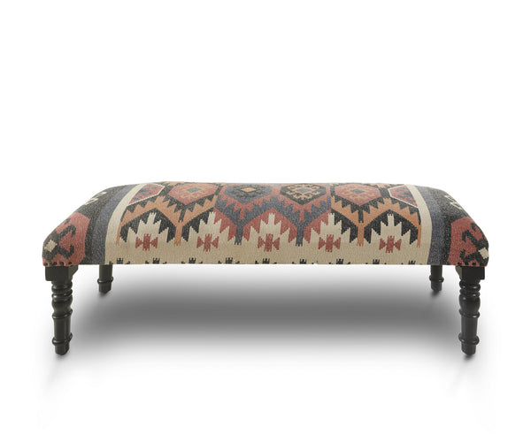 Homeroots 47" Beige Brown And Rust And Black Jute And Wool Blend Upholstered Southwest Distressed Bench   483750