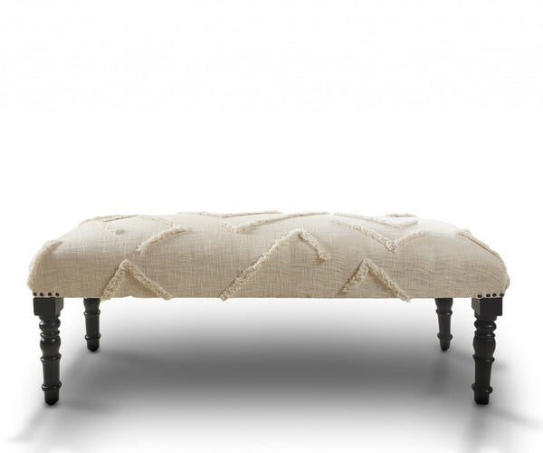 Homeroots 47" Cream And Black Leg Abstract Upholstered Bench  Manufactured Wood 483751