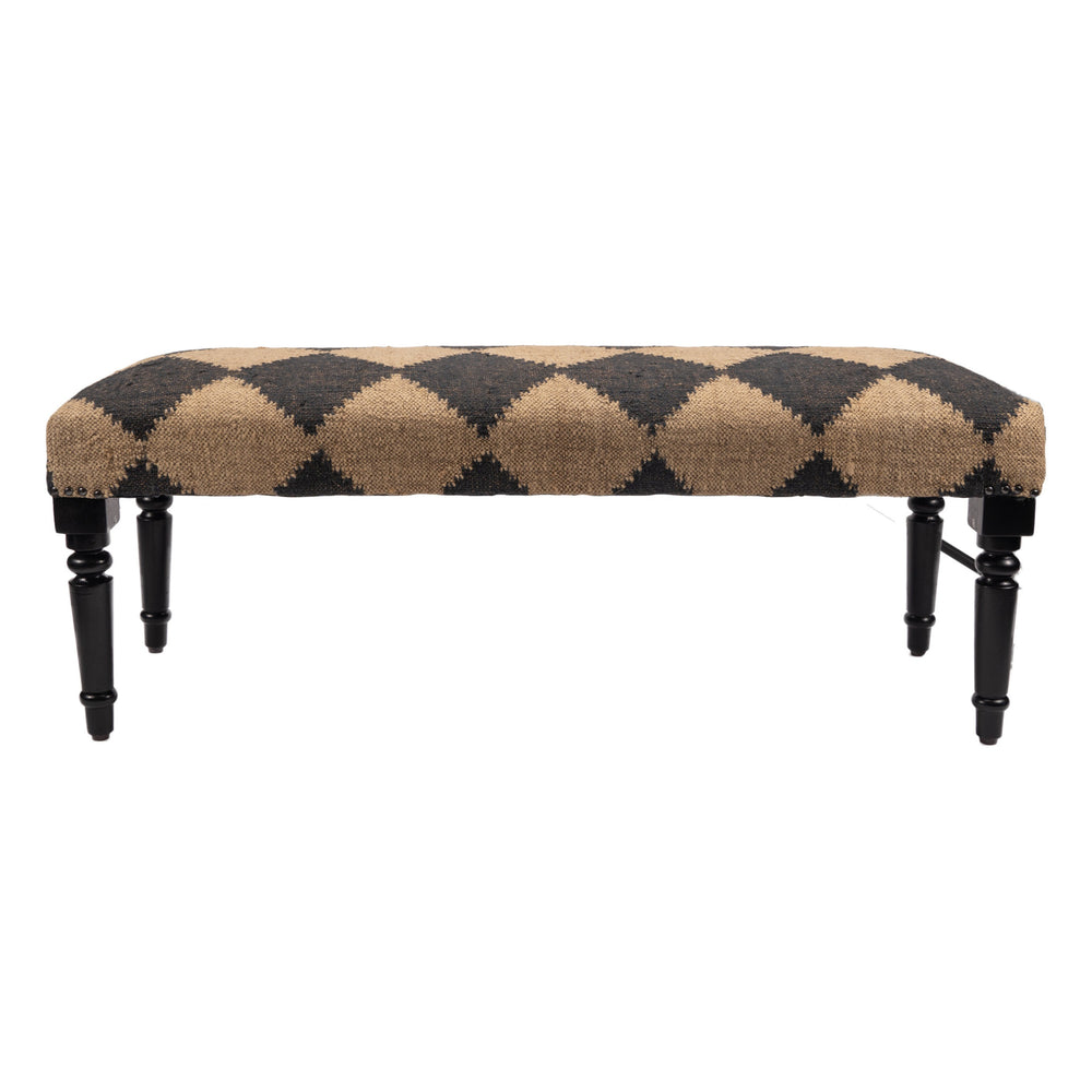 Homeroots 47" Tan And Black Black Leg Checkered Upholstered Bench  Manufactured Wood 483753