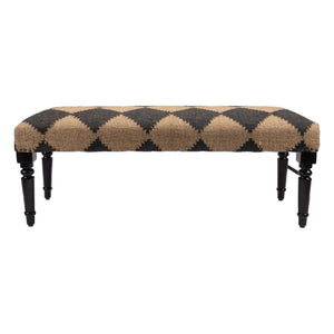 Homeroots 47" Tan And Black Black Leg Checkered Upholstered Bench  Manufactured Wood 483753