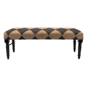 Homeroots 47" Tan And Black Black Leg Checkered Upholstered Bench  Manufactured Wood 483753