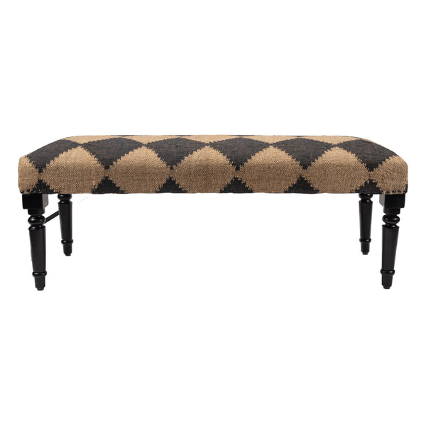 Homeroots 47" Tan And Black Black Leg Checkered Upholstered Bench  Manufactured Wood 483753
