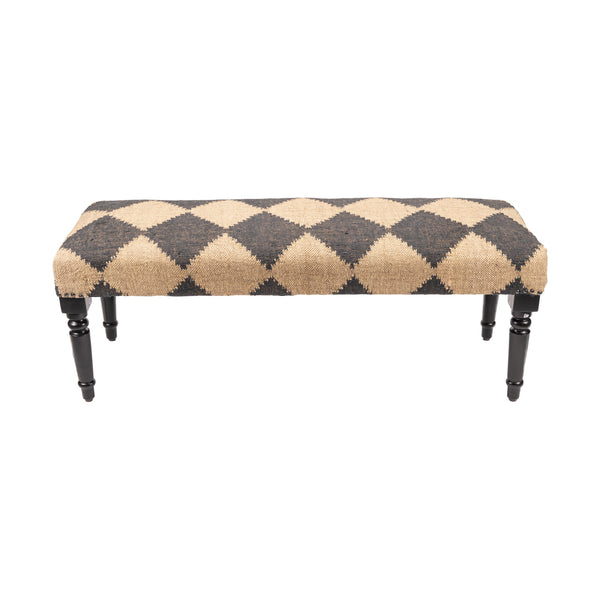Homeroots 47" Tan And Black Black Leg Checkered Upholstered Bench  Manufactured Wood 483753
