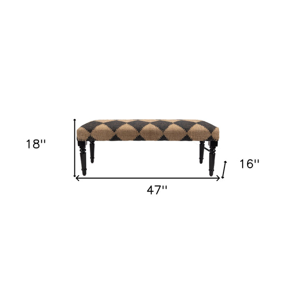 Homeroots 47" Tan And Black Black Leg Checkered Upholstered Bench  Manufactured Wood 483753