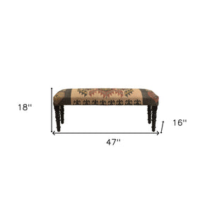 Homeroots 47" Shades Of Brown Black Leg Southwest Upholstered Bench  Manufactured Wood 483754