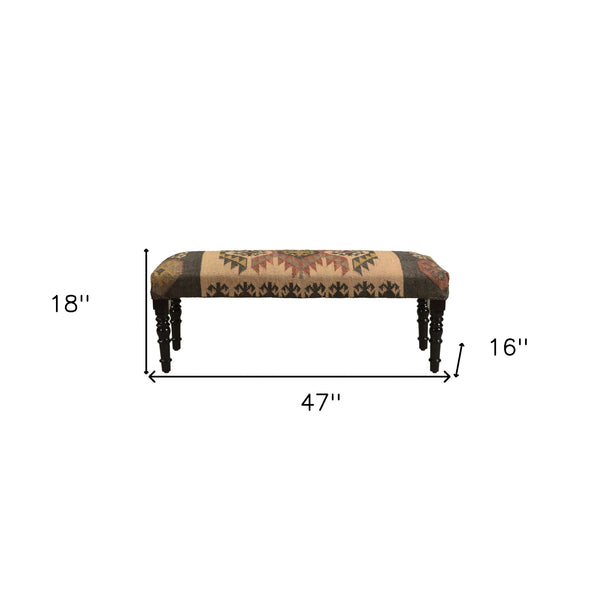 Homeroots 47" Shades Of Brown Black Leg Southwest Upholstered Bench  Manufactured Wood 483754