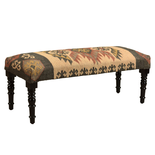 Homeroots 47" Shades Of Brown Black Leg Southwest Upholstered Bench  Manufactured Wood 483754