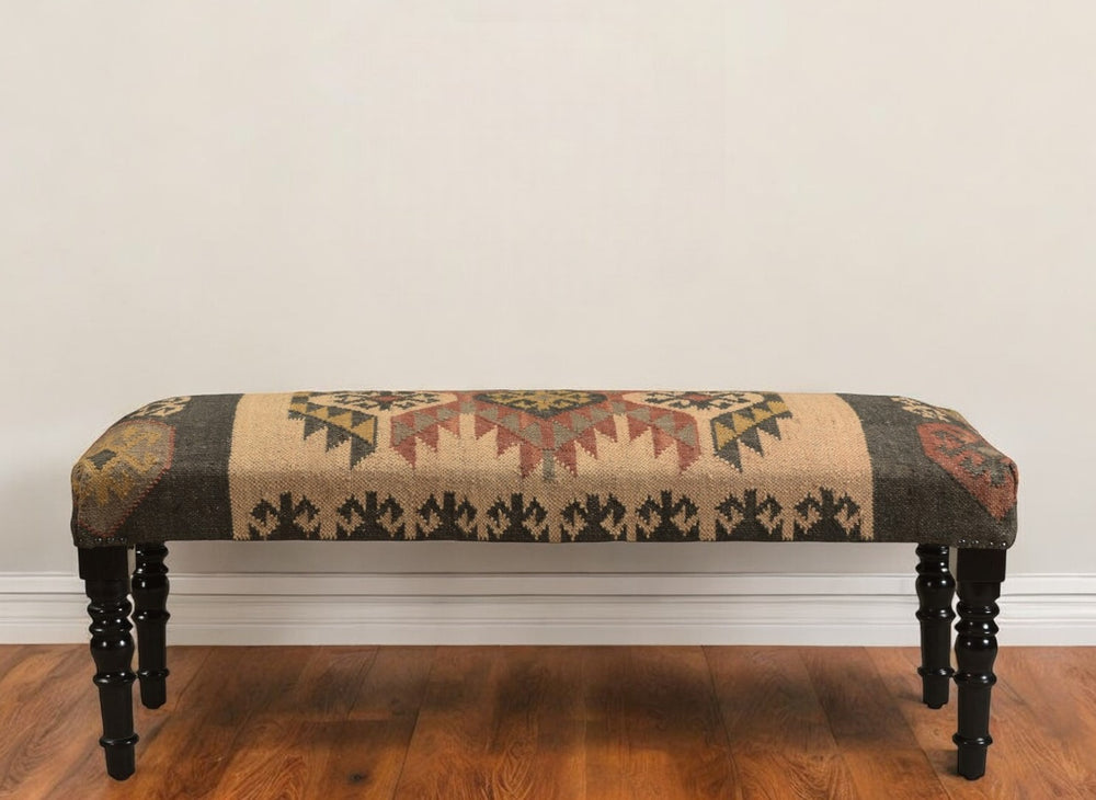 Homeroots 47" Shades Of Brown Black Leg Southwest Upholstered Bench  Manufactured Wood 483754