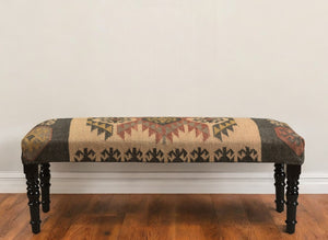 Homeroots 47" Shades Of Brown Black Leg Southwest Upholstered Bench  Manufactured Wood 483754