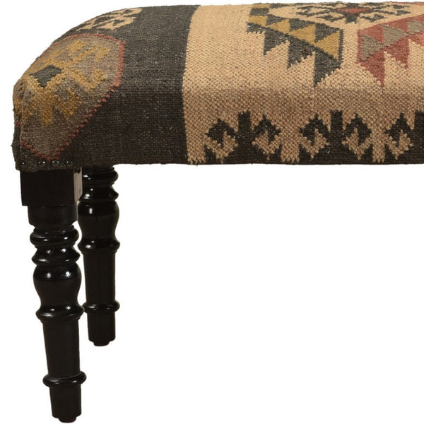 Homeroots 47" Shades Of Brown Black Leg Southwest Upholstered Bench  Manufactured Wood 483754