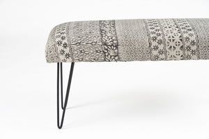 Homeroots 47" Charcoal Gray And White Black Leg Abstract Floral Upholstered Bench  Manufactured Wood 483755
