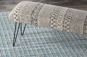 Homeroots 47" Charcoal Gray And White Black Leg Abstract Floral Upholstered Bench  Manufactured Wood 483755