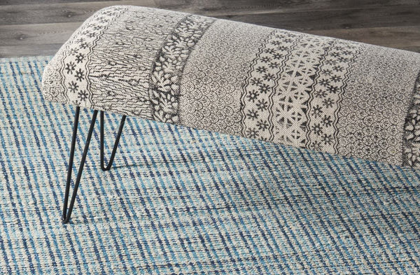 Homeroots 47" Charcoal Gray And White Black Leg Abstract Floral Upholstered Bench  Manufactured Wood 483755