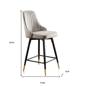 Homeroots Set Of Two 26" Gray And Black And Gold Velvet And Steel Swivel Counter Height Bar Chairs   483757
