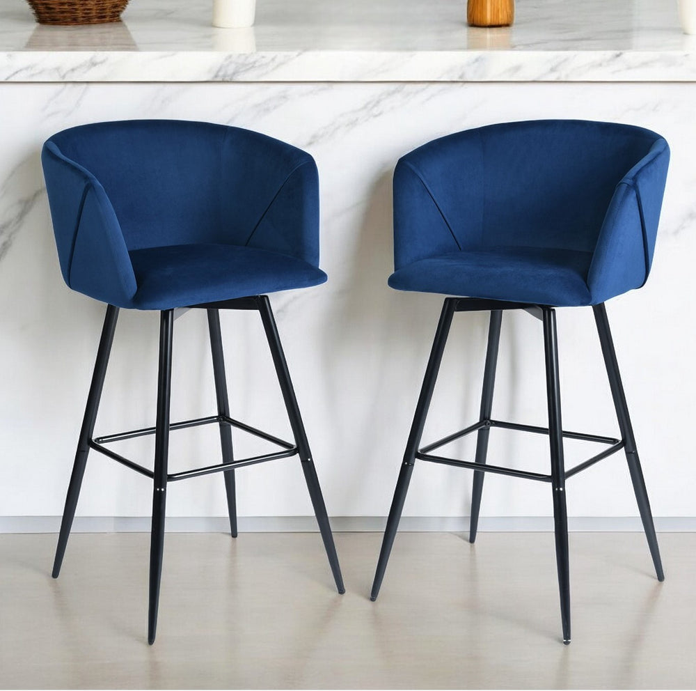 Homeroots Set Of Two 28" Rose And Black Velvet And Steel Low Back Bar Height Bar Chairs   483778