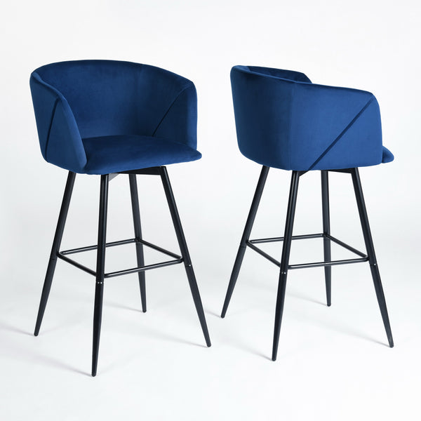 Homeroots Set Of Two 28" Rose And Black Velvet And Steel Low Back Bar Height Bar Chairs   483778