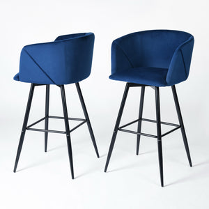 Homeroots Set Of Two 28" Rose And Black Velvet And Steel Low Back Bar Height Bar Chairs   483778