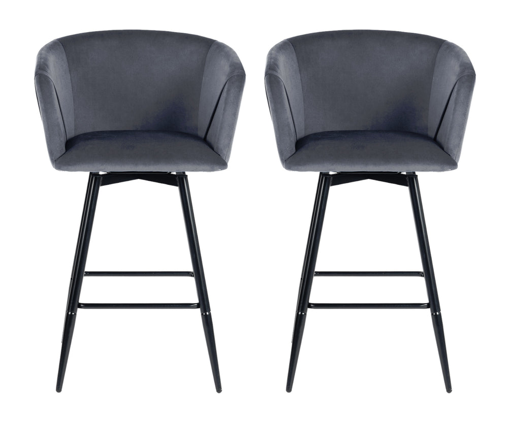 Homeroots Set Of Two 28" Gray And Black Velvet And Steel Bar Chairs   483780
