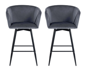 Homeroots Set Of Two 28" Gray And Black Velvet And Steel Bar Chairs   483780