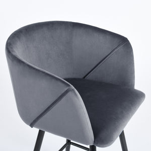 Homeroots Set Of Two 28" Gray And Black Velvet And Steel Bar Chairs   483780